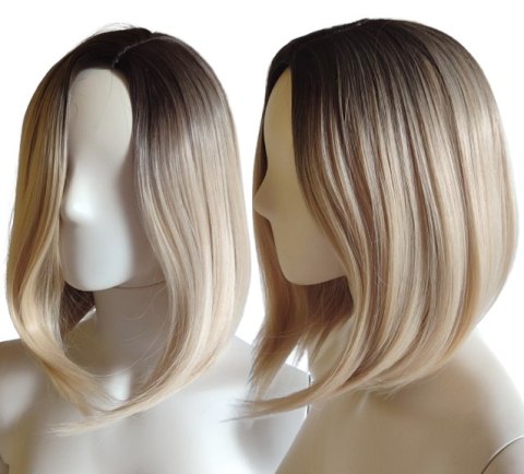 Peruka bob jasny blond ombre bez grzywki na co dzień do ramion PK163