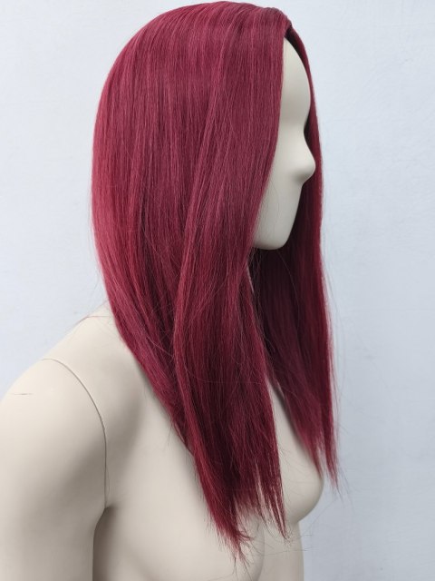 Peruka bordowa longbob do ramion bez grzywki cosplay czerwona PK164