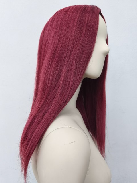 Peruka bordowa longbob do ramion bez grzywki cosplay czerwona PK164