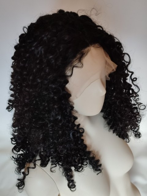 Peruka czarna lace front AFROLOKI czarne gęste loki termoodporna LF011