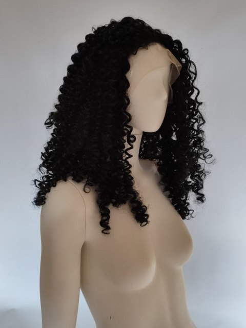 Peruka czarna lace front AFROLOKI czarne gęste loki termoodporna LF011