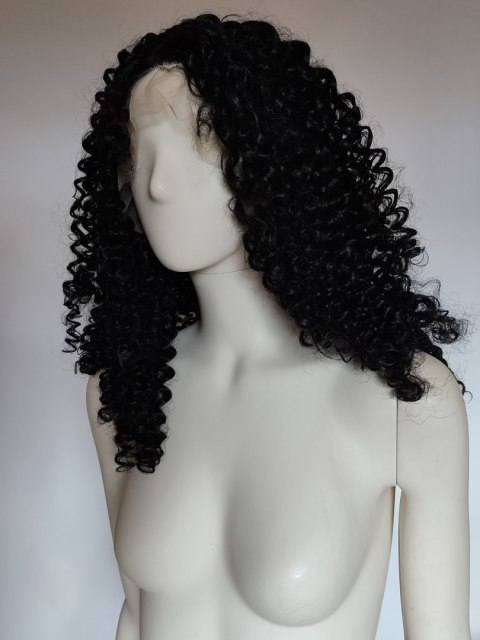 Peruka czarna lace front AFROLOKI czarne gęste loki termoodporna LF011