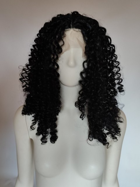 Peruka czarna lace front AFROLOKI czarne gęste loki termoodporna LF011