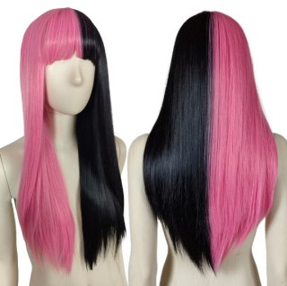 Peruka czarno różowa z prostą grzywką Draculaura cosplay Monster High PK108