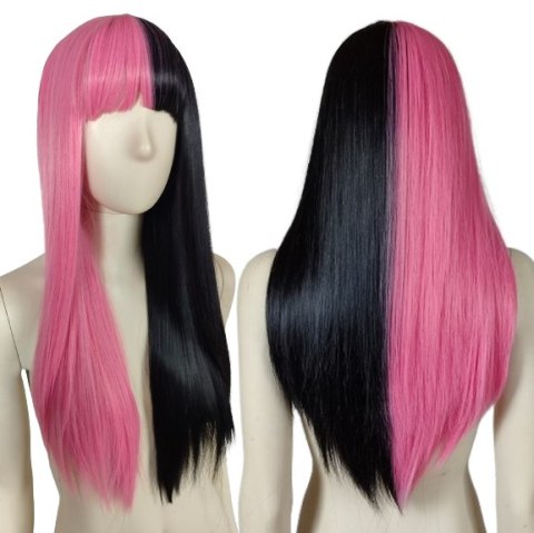 Peruka czarno różowa z prostą grzywką Draculaura cosplay Monster High PK108