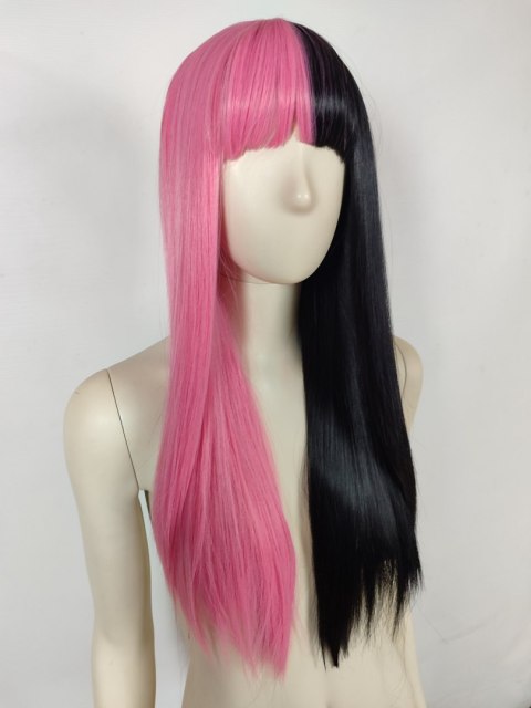 Peruka czarno różowa z prostą grzywką Draculaura cosplay Monster High PK108