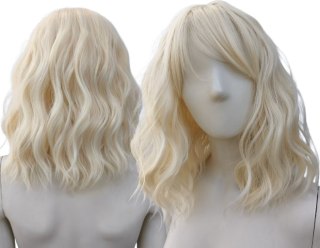 Peruka do ramion jasny ciepły blond fale z długą grzywką PK055