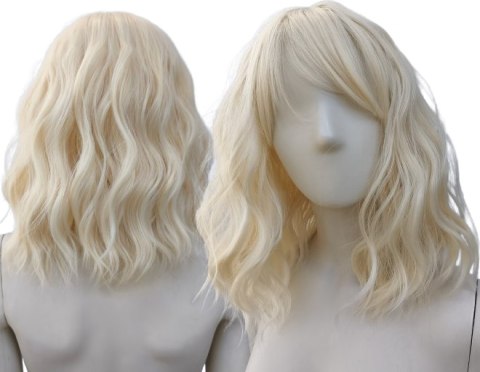 Peruka do ramion jasny ciepły blond fale z długą grzywką PK055