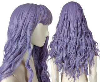 Peruka fale pastelowy fiolet z grzywką loki fioletowa pastel goth PK131