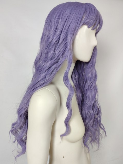 Peruka fale pastelowy fiolet z grzywką loki fioletowa pastel goth PK131