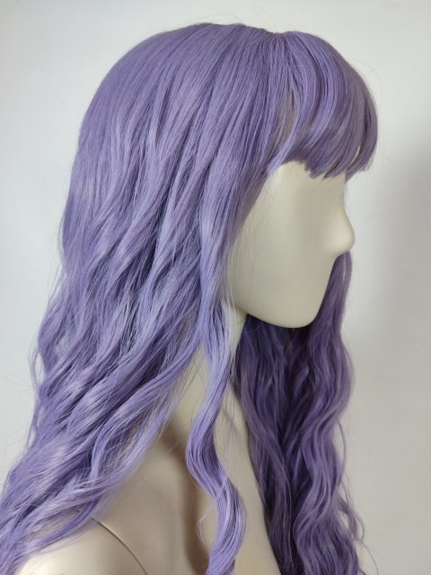 Peruka fale pastelowy fiolet z grzywką loki fioletowa pastel goth PK131