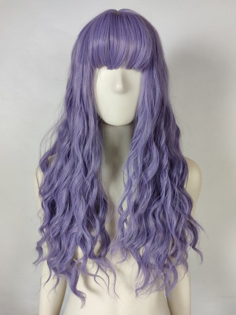 Peruka fale pastelowy fiolet z grzywką loki fioletowa pastel goth PK131
