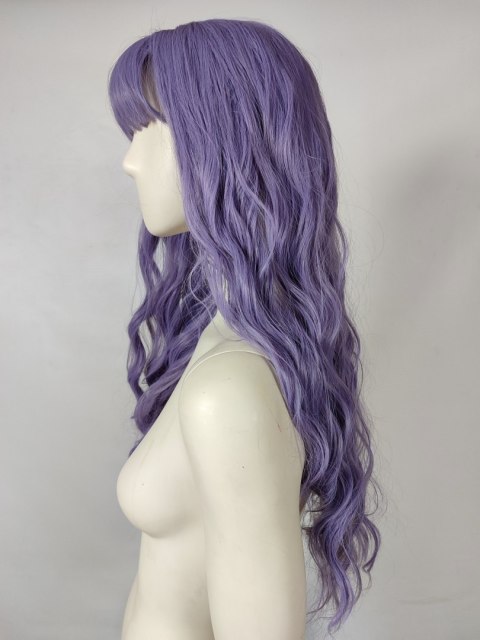 Peruka fale pastelowy fiolet z grzywką loki fioletowa pastel goth PK131