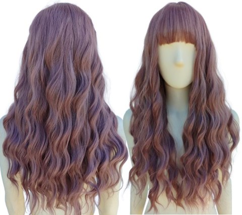 Peruka fale z prostą grzywką loki taro pastelowa pastel goth PK132