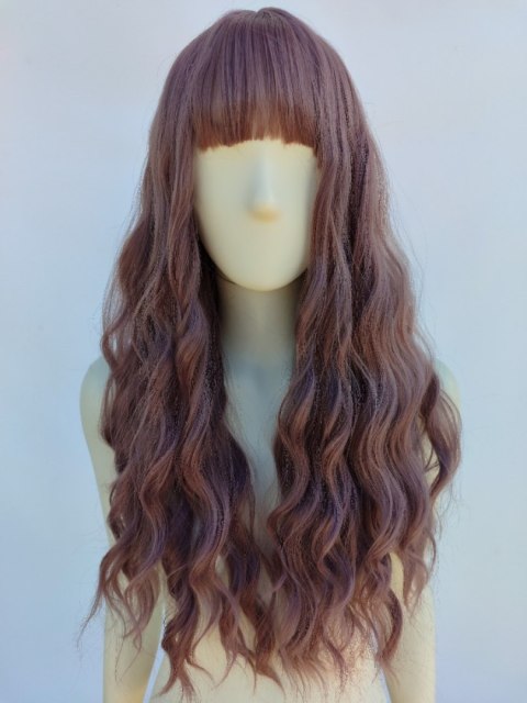 Peruka fale z prostą grzywką loki taro pastelowa pastel goth PK132