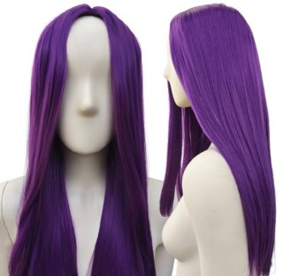 Peruka fioletowa bez grzywki z przedziałkiem prosta długa fiolet cosplay PK015