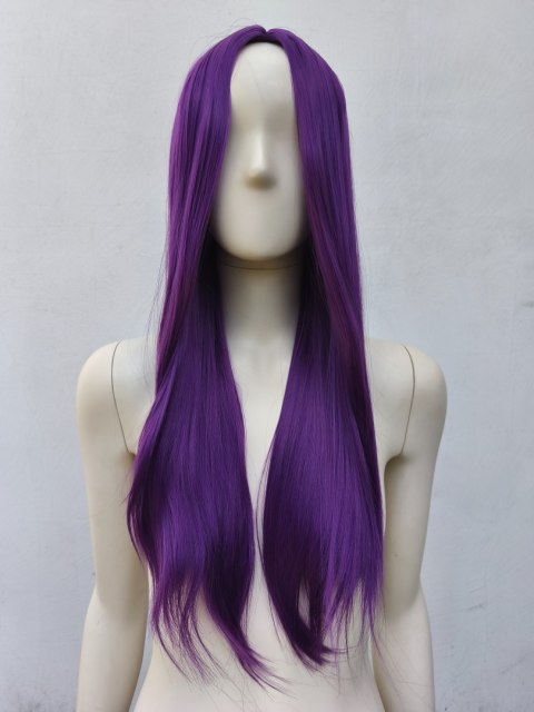 Peruka fioletowa bez grzywki z przedziałkiem prosta długa fiolet cosplay PK015
