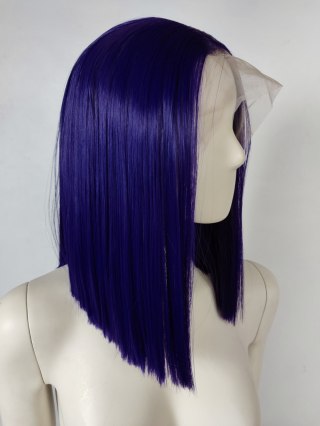 Peruka lace front fioletowa ciemny fiolet Raven cosplay long bob LF010