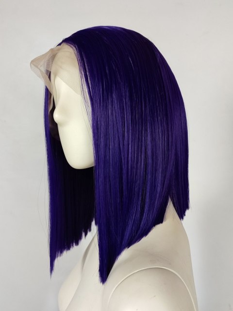 Peruka lace front fioletowa ciemny fiolet Raven cosplay long bob LF010