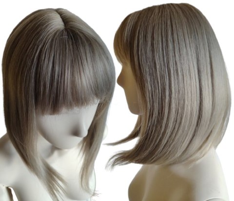 Peruka naturalny popielaty ciemny blond bob z grzywką do ramion PK115