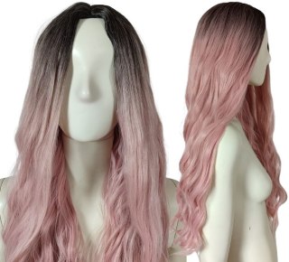 Peruka ombre bez grzywki pastelowy brudny blady róż różowa loki fale PK124