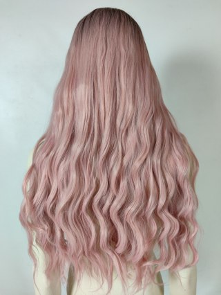 Peruka ombre bez grzywki pastelowy brudny blady róż różowa loki fale PK124