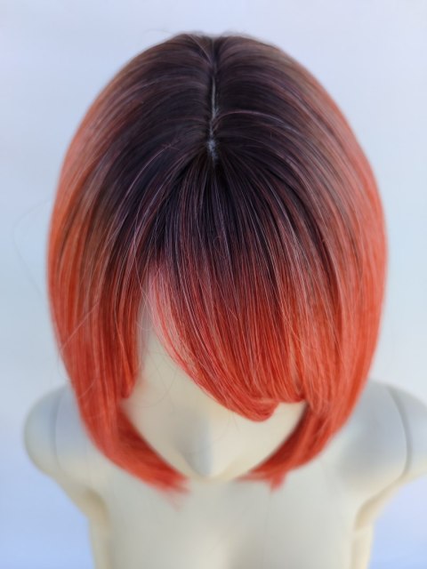 Peruka ombre bob z grzywką czerwona różowa PK112