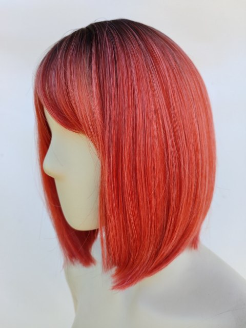 Peruka ombre bob z grzywką czerwona różowa PK112