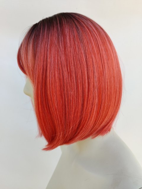 Peruka ombre bob z grzywką czerwona różowa PK112