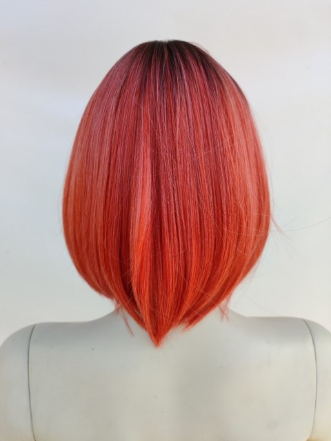 Peruka ombre bob z grzywką czerwona różowa PK112