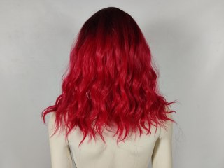 Peruka ombre z grzywką czerwona loki fale do ramion bordowa nu goth PK150