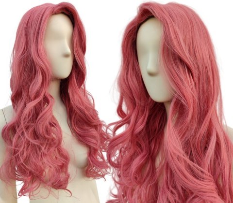 Peruka różowa ciemny róż lokowana loki fale bez grzywki cosplay anime PK122