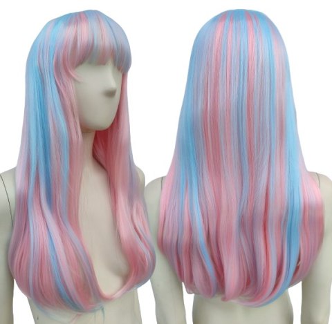 Peruka różowo niebieska z grzywką Rochelle cosplay Monster High pastel goth PK109
