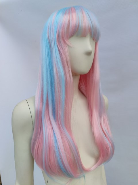 Peruka różowo niebieska z grzywką Rochelle cosplay Monster High pastel goth PK109