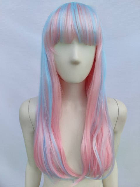 Peruka różowo niebieska z grzywką Rochelle cosplay Monster High pastel goth PK109