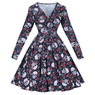 Sukienka alternatywna rockabilly w czaszki gotycka NONA