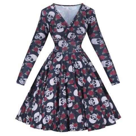 Sukienka alternatywna rockabilly w czaszki gotycka NONA