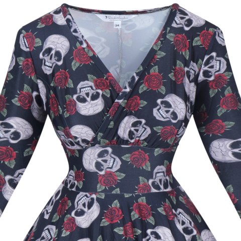Sukienka alternatywna rockabilly w czaszki gotycka NONA
