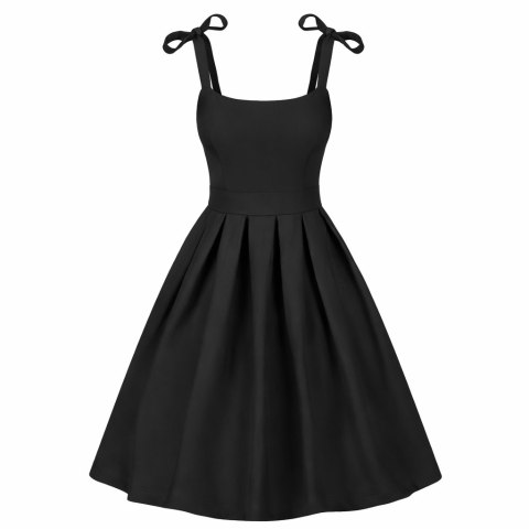 Sukienka pin up czarna rozkloszowana midi z kokardami na studniówkę BARBIE