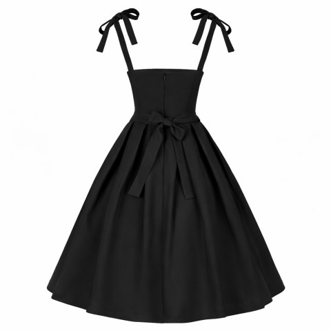 Sukienka pin up czarna rozkloszowana midi z kokardami na studniówkę BARBIE