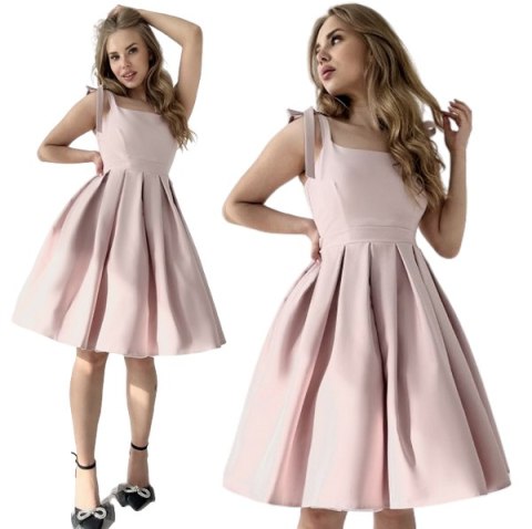 Sukienka pin up pudrowa różowa na wesele rozkloszowana BARBIE