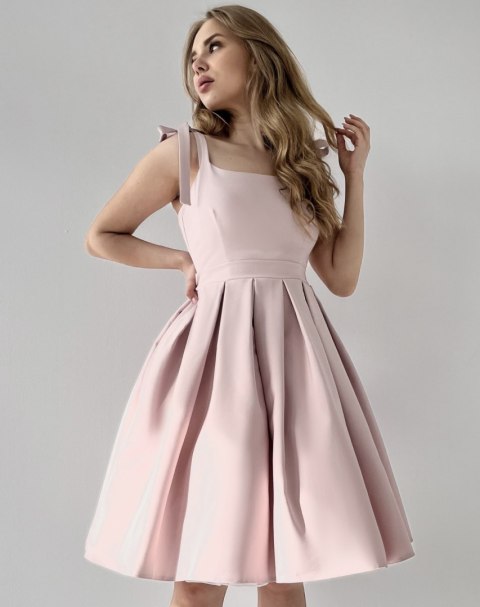 Sukienka pin up pudrowa różowa na wesele rozkloszowana BARBIE