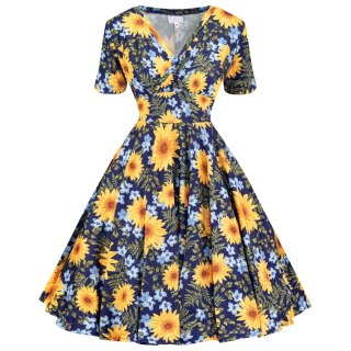 Sukienka pin up retro w słoneczniki kwiaty łączkę floral MONA