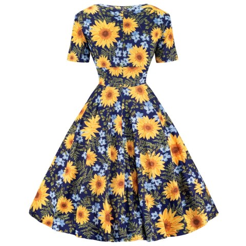 Sukienka pin up retro w słoneczniki kwiaty łączkę floral MONA