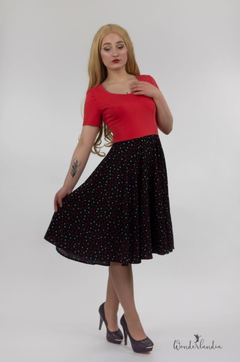 Sukienka pin up retro w wisienki rozkloszowana MADLEN