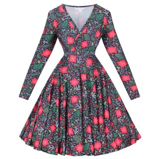 Sukienka pin up świąteczna folk zimowa na Boże Narodzenie NONA