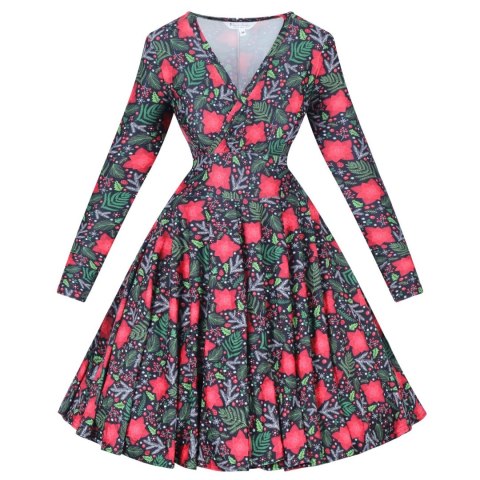 Sukienka pin up świąteczna folk zimowa na Boże Narodzenie NONA