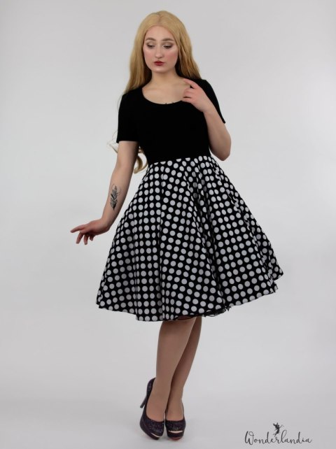 Sukienka pin up w groszki grochy rozkloszowana lata 60 MADLEN