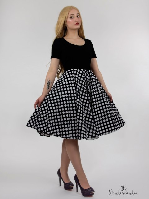 Sukienka pin up w groszki grochy rozkloszowana lata 60 MADLEN