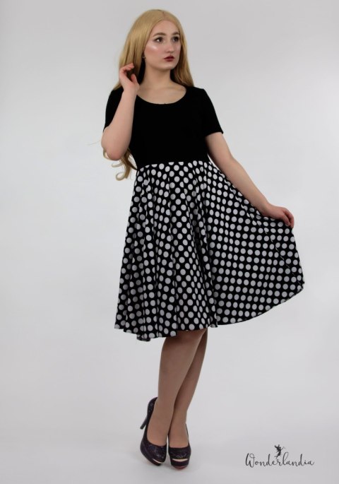 Sukienka pin up w groszki grochy rozkloszowana lata 60 MADLEN